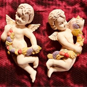Vintage Cherub Wall Decor with Fruit Garland